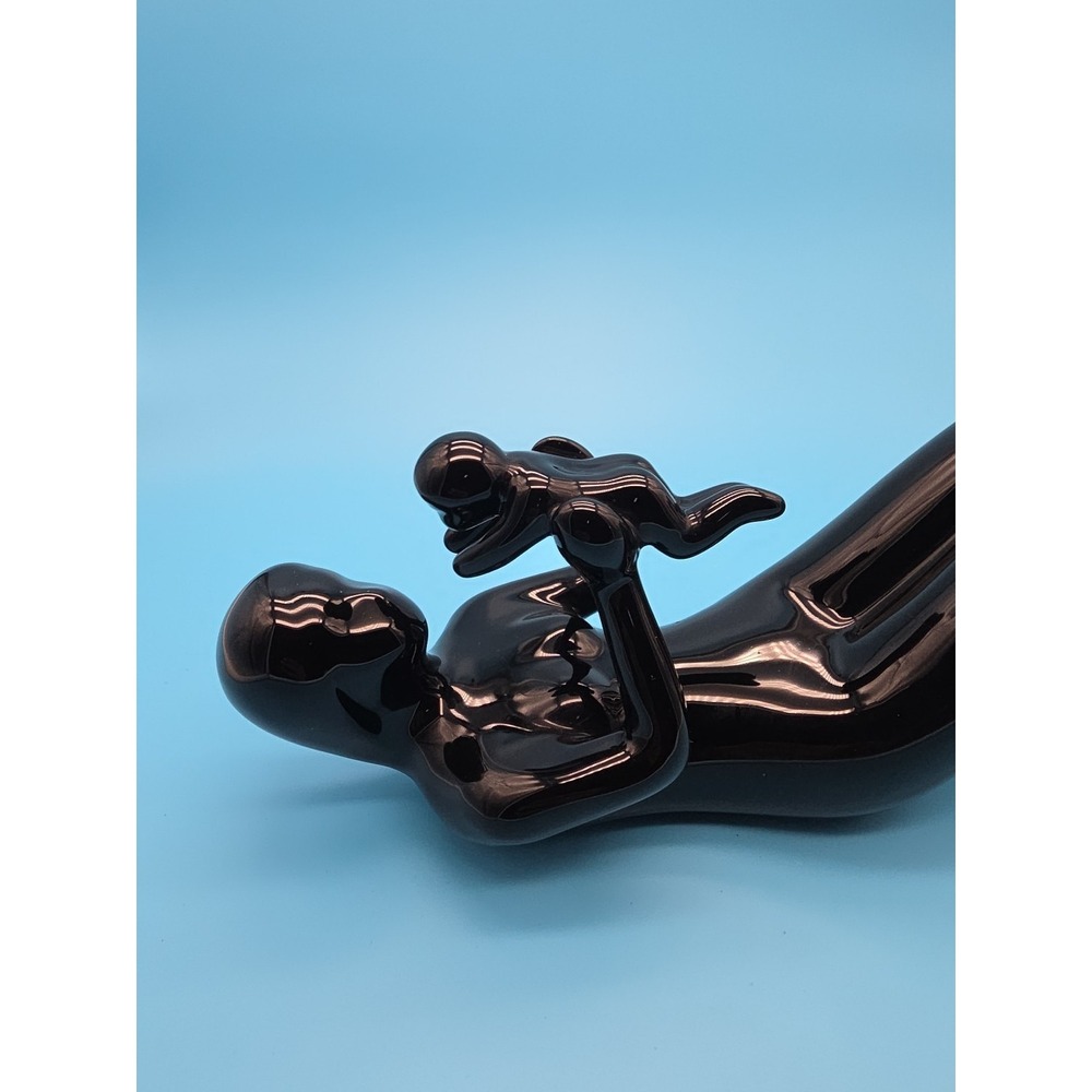 Vintage 90s Mother Mom and Child Baby Sculpture Abstract Art Deco Black - Picture 2 of 8